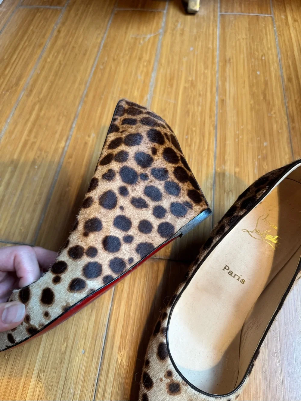 Christian Louboutin Leopard Print Calf Hair Pointed Wedge Pumps - Brown/Black